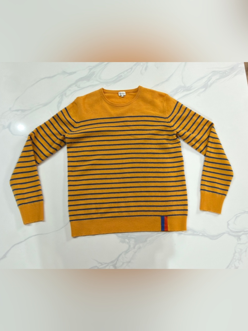 KULE women’s Cashmere Striped Mustard Crewneck Sweater